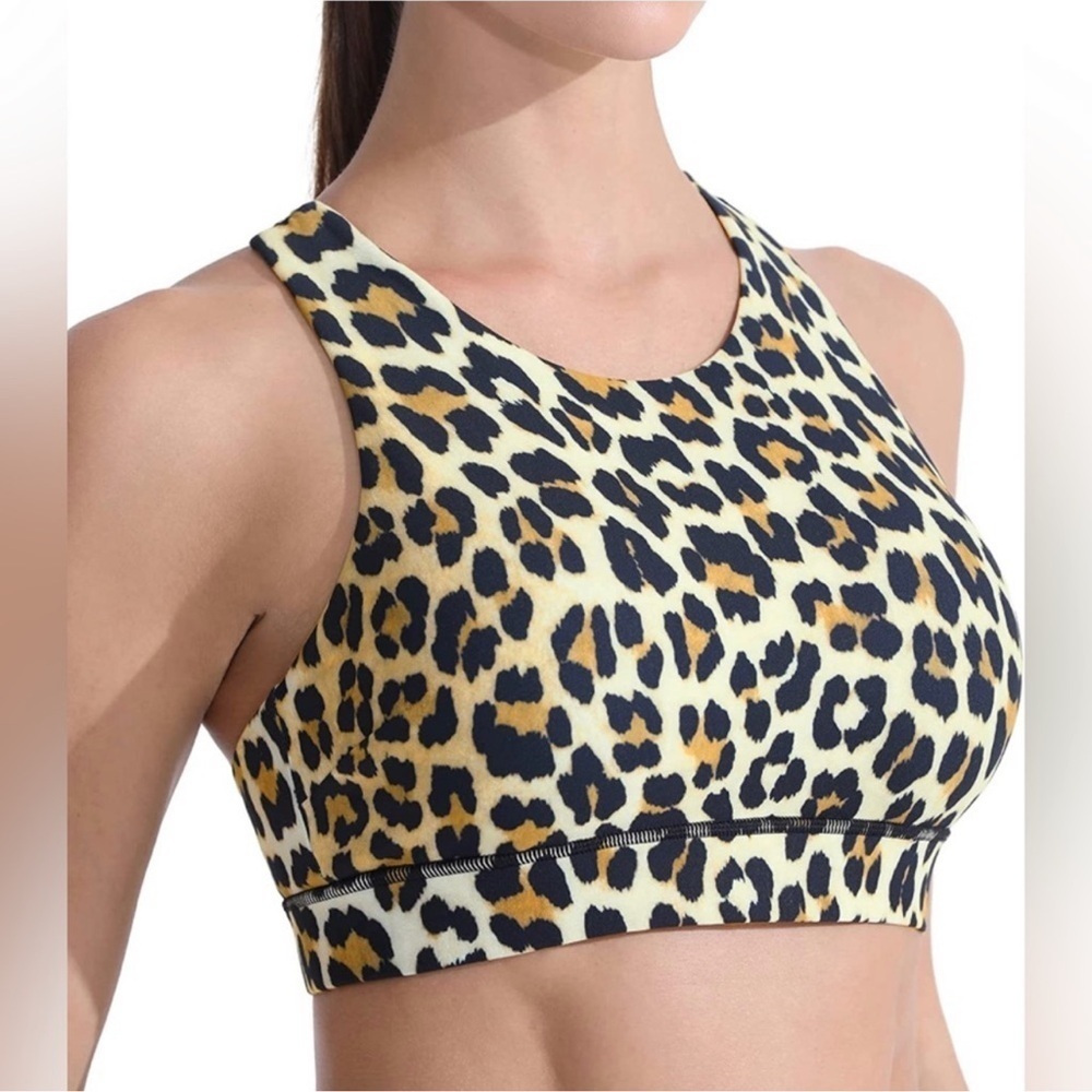 Fittin Leopard Print Padded Workout Yoga Running Athletic Sport Bra Small Nwt